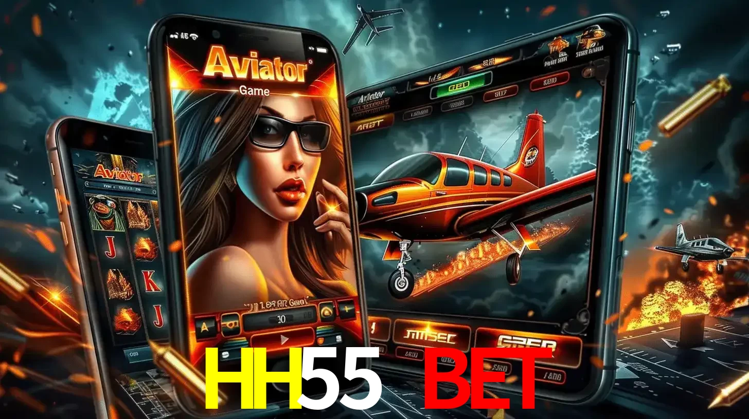 O popular jogo de apostas Aviator exibido em vários celulares e tablets, mostrando a interface emocionante e a ação de voo disponíveis para jogar agora no HH55 BET.