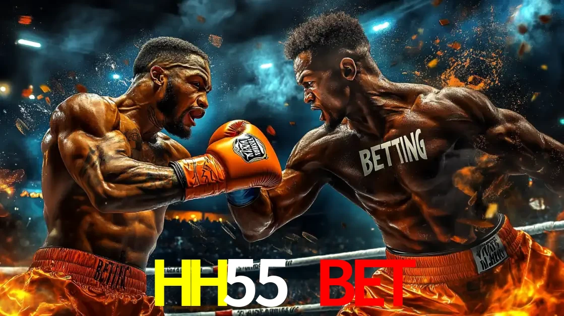 Dois boxeadores em uma luta intensa e explosiva, representando a adrenalina e as oportunidades de apostas em esportes de combate disponíveis na plataforma HH55 BET.