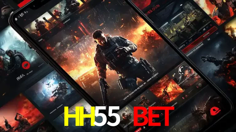 Tela de um celular exibindo uma galeria de jogos de tiro com temática militar, mostrando a variedade de e-sports disponíveis para apostas na plataforma de entretenimento HH55 BET.