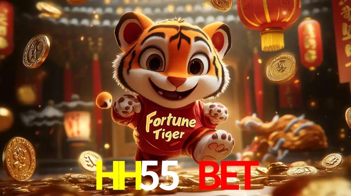 O alegre personagem do Fortune Tiger correndo sobre um caminho de moedas de ouro, simbolizando os grandes prêmios e a diversão do popular jogo de slot do HH55 BET.